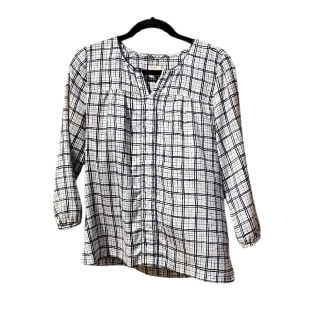 J. Crew Plaid Striped Silky Pullover Blouse Size XS‎